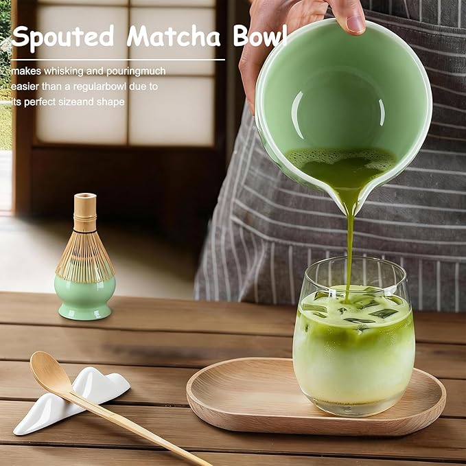 Matcha Whisk Set, 8 Piece Japanese Matcha Making Kit with Ceremony Set with Sifter, Bowl, Holder, Whisk, Scoop for Traditional Tea Ceremony, Ideal Gift for Home & Kitchen