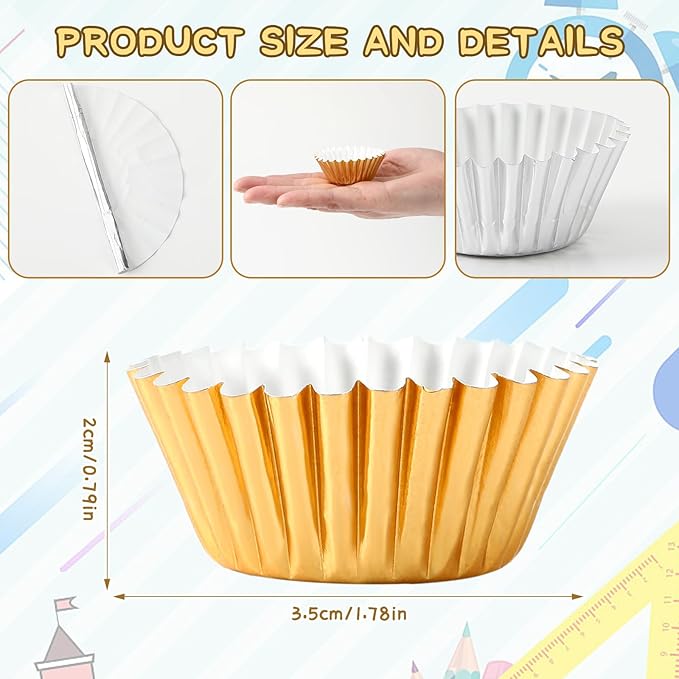 AUGSUN 400pcs Graduation Mini Foil Cupcake Liners Golden Silver Black Cupcake Baking Cups Metallic Mini Muffin Cupcake Wrappers for Graduation New Year Party Cake Candy Chocolate Decorations Supplies