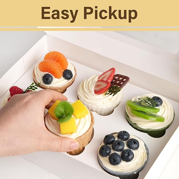 LotFancy 12 Pack Cupcake Boxes 6 Count, Pre-Folded Cupcake Carrier with Window Holding 72 Standard Cupcakes, Food Grade Disposable Pastry Boxes
