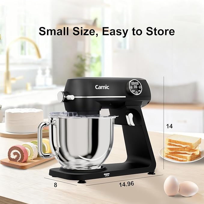 8.45 QT All Metal Dough Mixer,10 Speed Large Capacity Kitchen Stand Mixer with Digital Timer & Tilt-Head, Electric Mixer with Whisk Dough Hook Mixing Beater for Baking,Cakes,Cookie,Bread,Salad(Black)