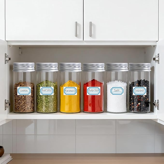 Segarty 4oz Spices Jars with Silver Aluminum Lid, 6PCS 120ml Round Spice Containers, Empty Glass Seasoning Organizer for Sugar Herb Cereals Storage, Salt and Pepper Bottles with 7 Stickers and 1 Brush