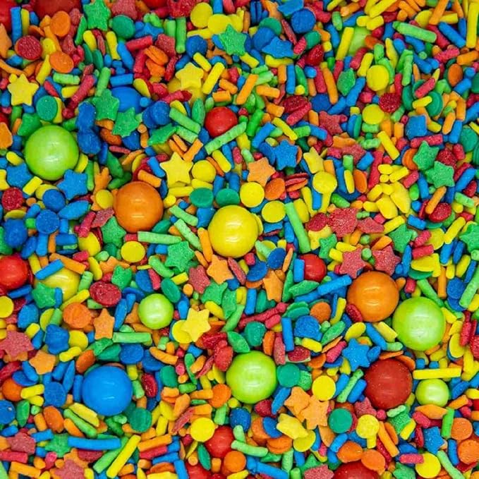 Rainbow Sprinkles for Cake Decorating, Baking Cookies, Cupcakes - Bright Colorful Rainbow Cake Sprinkles Decorations and Toppings in Jimmies, Nonpareils, Pearls, with Confetti and Star Quin Sprinkles