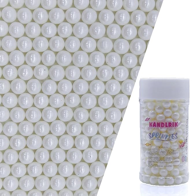 Edible White Pearl Sugar Sprinkles Candy 7mm Mini Pearls Cake Decorations Cupcake Toppers Cookie Decorating Perfect for Wedding Party Valentine Halloween Christmas Supplies 3OZ