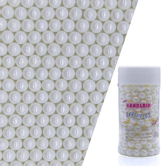 Edible White Pearl Sugar Sprinkles Candy 7mm Mini Pearls Cake Decorations Cupcake Toppers Cookie Decorating Perfect for Wedding Party Valentine Halloween Christmas Supplies 3OZ