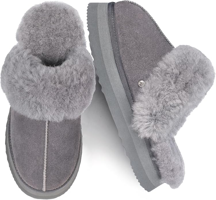 Parfeying Women's Sheepskin House Slippers Indoor Outdoor Shearling Shoes for Women
