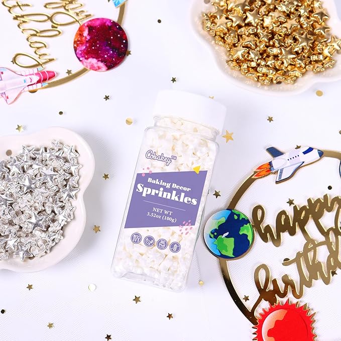 White Sprinkles for Cake Decorating, White Star Sprinkles Perfect for Cupcake Toppers Wedding Party Valentines Halloween Christmas Supplies