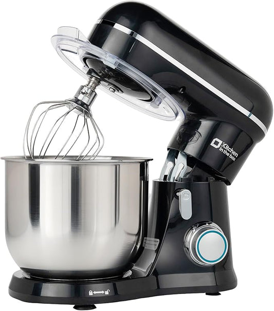 Kitchen in the Box Stand Mixer, 3.5 QT Small Kitchen Electric Stand Mixers, 10-Speed Portable Lightweight Dough Mixer for Daily Use with Egg Whisk, Dough Hook, Beater (Black)