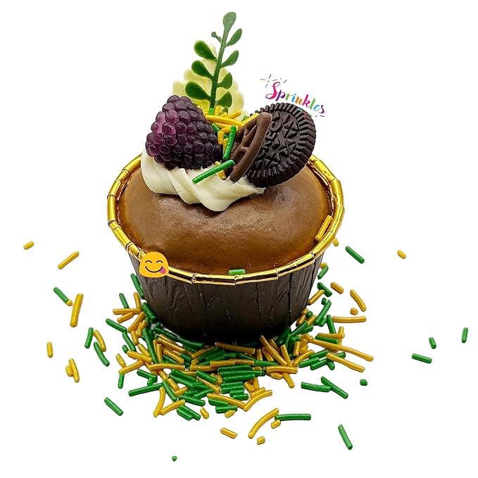SE Si&Moos Green and Gold Jimmies Sprinkles Gold and Green Sprinkles for Cake Decorating Edible Crunchy Jimmies for Topping Ice Cream, Cookies, Cakes, Cupcakes, Dessert Decorating 3 OZ