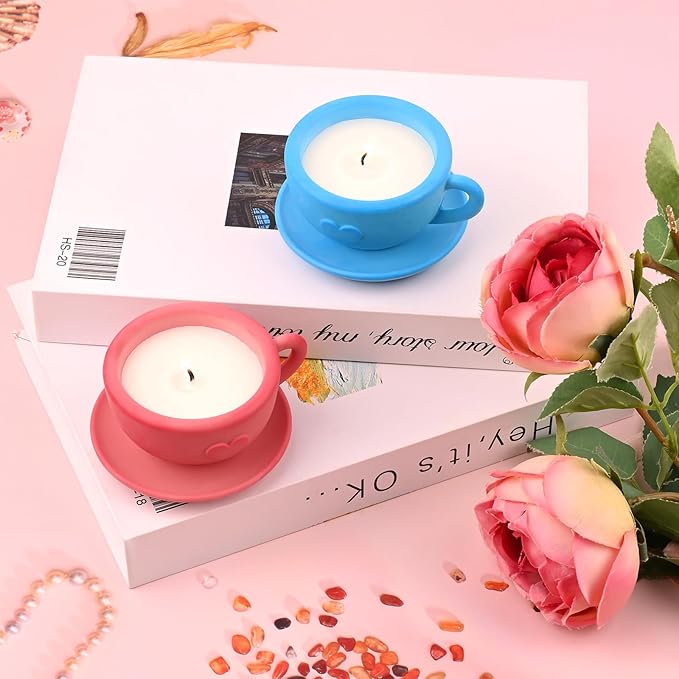 Actvty Coffee Cup Resin Mold, Candle Vessel Silicone Molds, Candle Cup with Tray Epoxy Mold for Epoxy Casting DIY Resin Craft Plaster Art Jewelry Gifts Home Decor