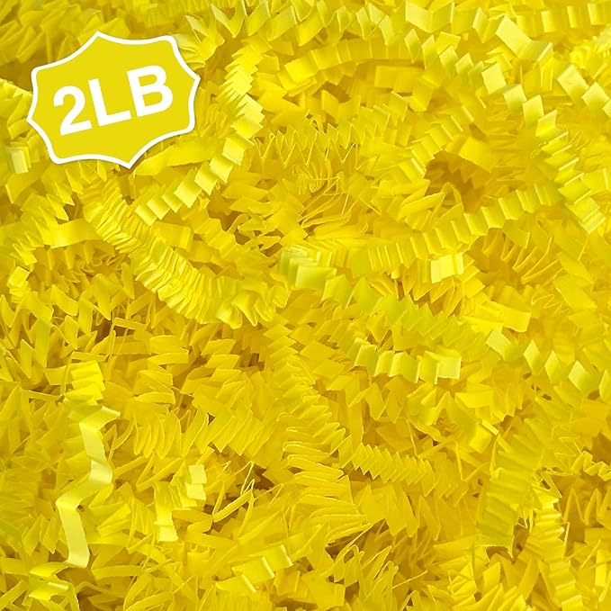 2LB Crinkle Paper Shred Filler for Bag Gift Box Basket Confetti Paper Shreded Stuffing Decorations(Yellow)