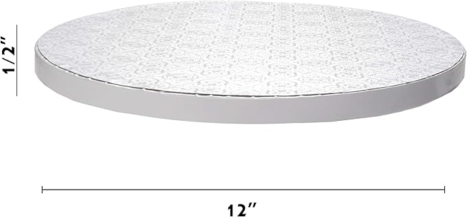 O’Creme Cake Board, White Round Cake Circles with Gorgeous Design, Sturdy & Durable 1/2” Thick Cake Drums, Round Cake Boards with 12” Diameter, Pack of 5 Disposable Cake Drums