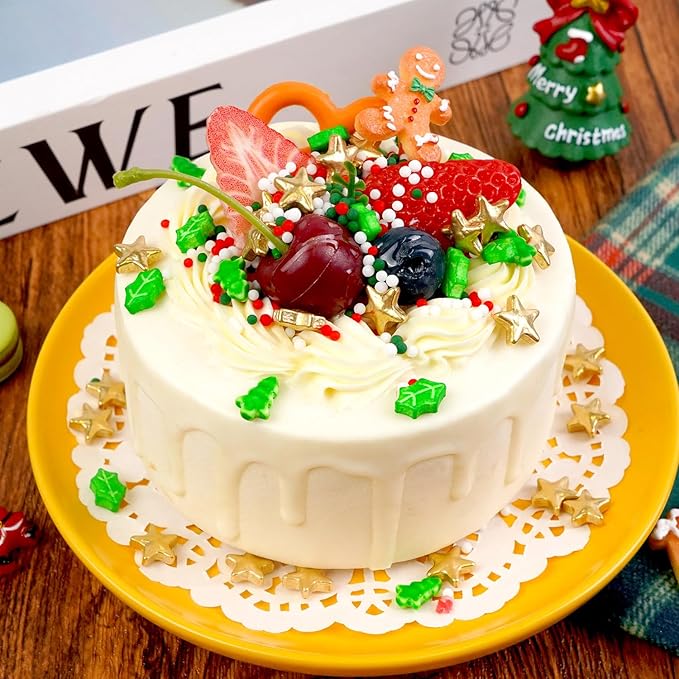 Dazzjoy Christmas Edible Sprinkles, Gold Star Sprinkles for Cake Decorating, 150g/5.29oz, Mix Shape, Nonpareils & Leaf Sugar for Decorating Cookies, Cake Decoration & Cupcake Topper