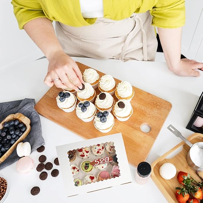 10-Set Cupcake Boxes Bulk with Clear Display Window Hold 12 Standard Cupcakes, Disposable Food Grade White Cupcake Carrier Cupcake Container, Perfect for Cupcakes Muffins Cookies Pastries