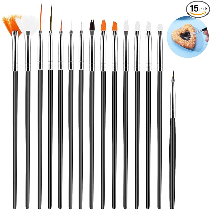 15pcs Cake Decorating Brushes Kit Fondant Paint Brush, Food Paint Brush Baking Decorating Tools for Sugar Cookie Candy Icing Cake Decoration (Black)