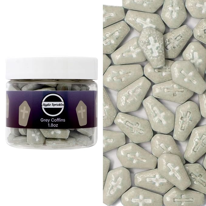 Mystic Sprinkles Halloween Candy Shape Sprinkles (Grey Coffins, 2oz Jars)