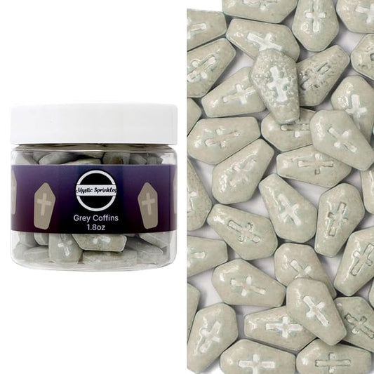 Mystic Sprinkles Halloween Candy Shape Sprinkles (Grey Coffins, 2oz Jars)