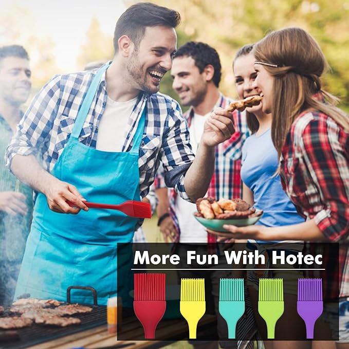 HOTEC 600℉ Heat Resistant BPA Free Silicone Marinading Meat Grill Basting Pastry Brush for Oil Butter Sauce Sausages Desserts Turkey Baster Grill Barbecue, Multicolor
