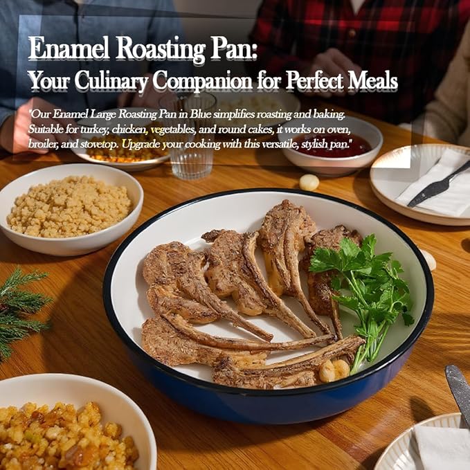 3-Pack Enamel Roasting & Baking Pan Set 10/12/14 Inch Round Deep Cake Pans for Turkey Pizza Casseroles Desserts Oven & Dishwasher High Temperature Resistance Thanksgiving Holiday Gifts & Baking Dishes