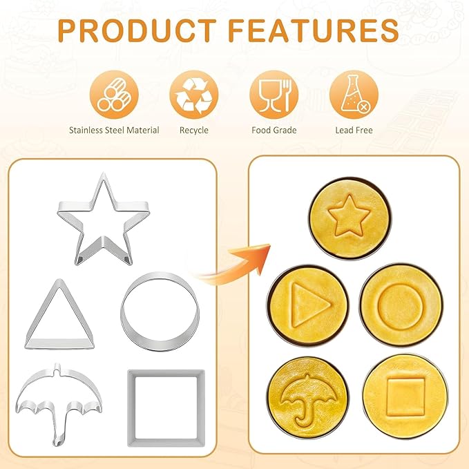 Korean Sugar Candy Making Tools,Stainless Steel Cookie Cutters Kit Umbrella Triangle Star Round Baking Cake Molds for Home Kitchen Holiday Party Favor(7PCS)