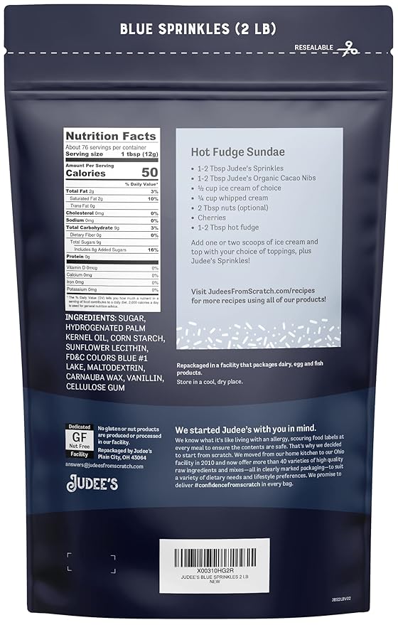 Judee's Gluten Free Blue Sprinkles - Nut-Free Bulk Blue Sprinkles - Ice Cream Topping & Cupcake Decorations - 2 lb
