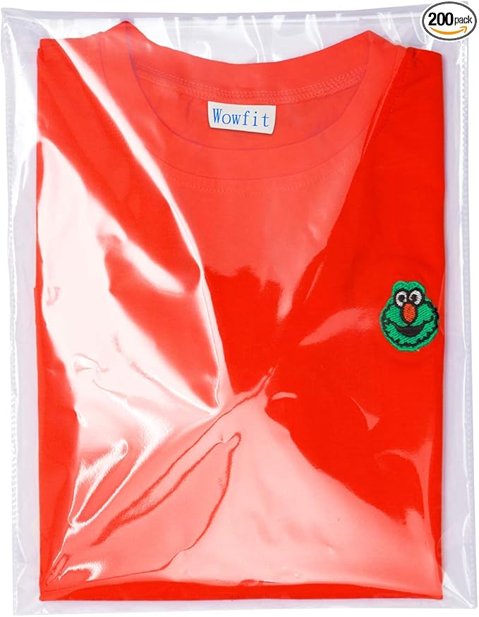 Wowfit 200 Count 10x13 Inch Clear Cellophane Plastic Bags, Resealable Self-Sealing Cello Bags Great for Clothes, Shirts, Pants, Foods, Flyers, More (10 x 13 with Reinforced Sides)