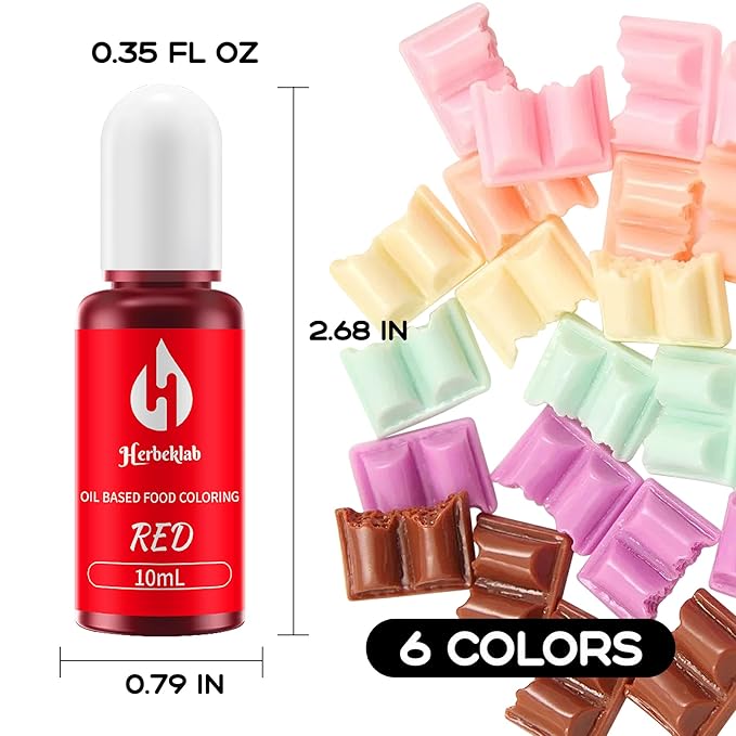 Oil Based Food Coloring for Chocolate 6 Colors x 10 ml Concentrated Oil Food Dye for Melting Chocolate, Candy Melts, Cake Pops, Strawberries - 6 Colors hot