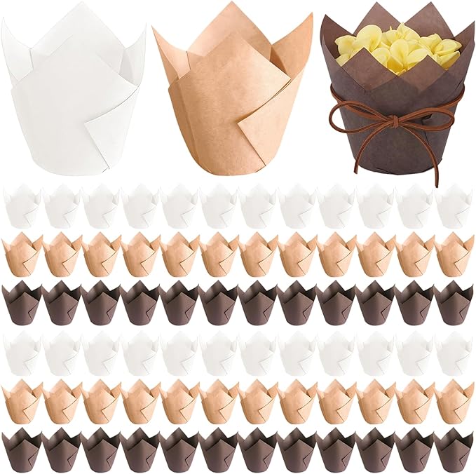 600 Pcs Tulip Cupcake Liners for Baking, Brown Cupcake Liners, Standard Size Muffin Cups, Greaseproof, Heat Resistant, Ideal for Wedding and Party
