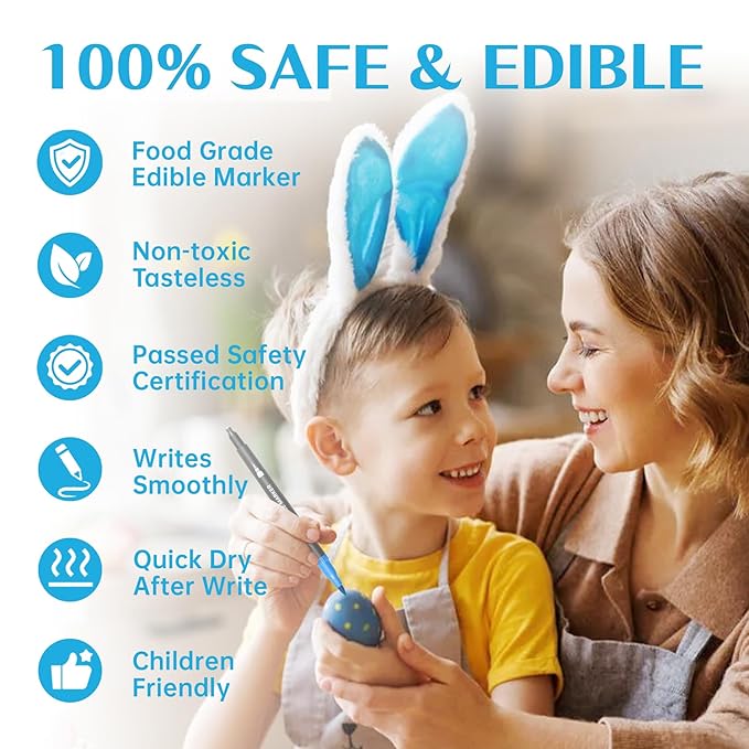 Edible Markers – 10Pcs Double-Sided Food Coloring Pens with Fine & Thick Tips for Cookie Decorating, Fondant, Desserts & Easter Eggs