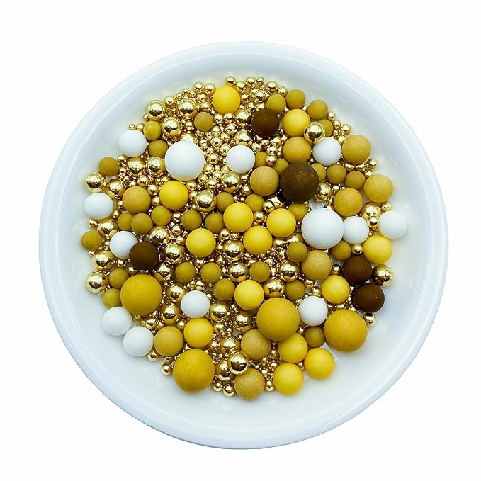 SE Si&Moos Gold White and Brown Pearl Sprinkles Edible Gold and Chocolate Pearls for Cake Decorating Edible Pearl Cake Decorations Baby Shower Cupcakes Sprinkles Party Holiday Christmas Supplies 3 OZ