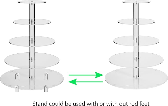 Jusalpha 5 Tier Round Acrylic Cupcake Stand-cake stand-dessert stand, cupcake Tower 5RFs (5 Tier With Base)