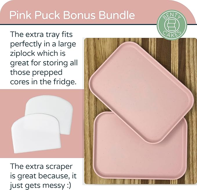 Benty Cakes – The Original CakePuck Bonus Bundle Set – Better than a Cake Pop! Make Chocolate Covered Desserts – BPA Free Silicone – Includes 1 Mold Set, 2 Trays and 2 Scrapers – Pink