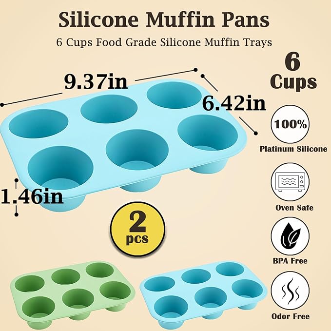 6 Cups Silicone Mini Muffin Pan Set, Nonstick Mini Cupcake Pans, 2pcs BPA Free Small Muffin Tin for Baking
