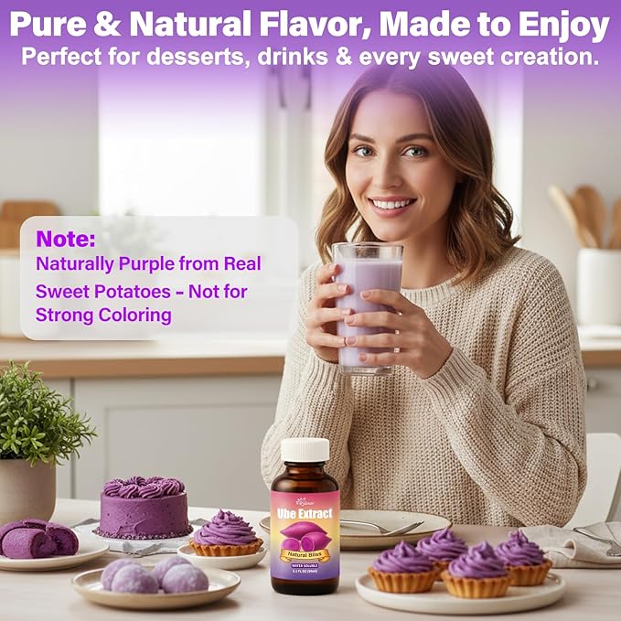 Rylenor 3oz Ube Extract for Baking–Purple Yam Flavoring for Latte, Desserts & Drinks, Ube Flavoring for Ice Cream, Ube Cake, Sugar-Free, Gluten-Free, Alcohol-Free with Dropper