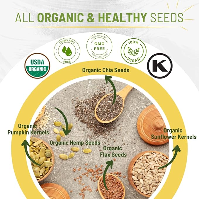Sunbest Natural Organic Super Seeds Blend, 2-Pack (16 oz each) of Organic Seeds including Raw Pumpkin, Chia, Hemp, Sunflower & Flax – Perfect for Salad Toppings