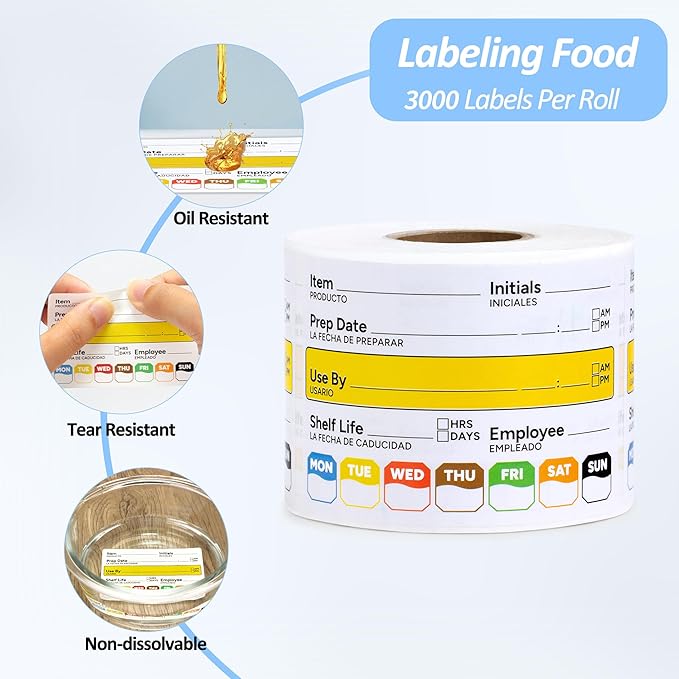 Restaurant Quality Shelf Life Food Rotation Labels Vinyl, 2” x 3” Self-Adhesive Removable Freezer Food Labels, Perfect for Reusable Containers, Easy to Remove, Food Safety Date Sticker (10 PCS)