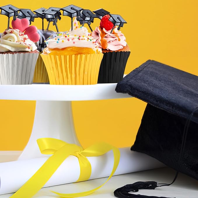 SANNIX 450Pcs Graduation Foil Cupcake Liners Black Gold Silver Cupcake Wrappers Foil Metallic Muffin Liners Baking Cups for Graduation Birthday New Year Party Decorations Supplies