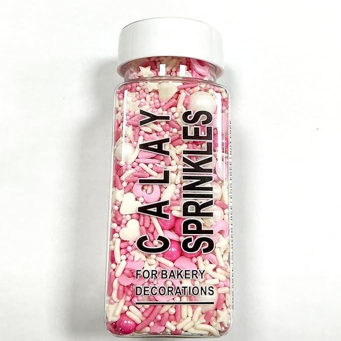 Valentines Sprinkles for Cake Decorating,Edible Pink White Pearl Confetti Jimmies Heart Sprinkles 100g/3.5oz Baking Ice Cream Cupcakes Wedding Party Valentines Christmas Supplies