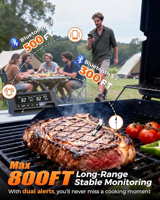 2025 AI Wireless Meat Thermometer, Smart Bluetooth Meat Thermometer Digital, ±0.5°F High Accuracy, Grill Temperature Probe for BBQ, Grilling, Smoker, Oven, Cooking, Air Fryer, 2 Probes