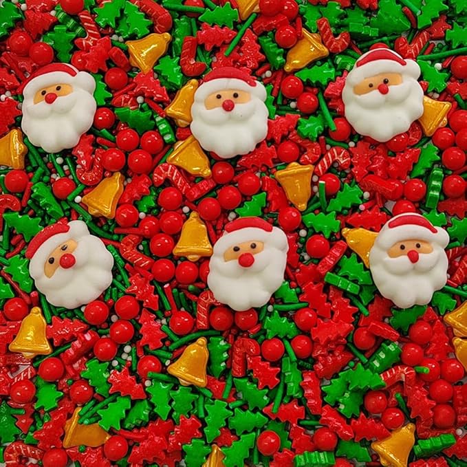 1 Bottle Christmas Sprinkles for Cookie Decorating Cake Toppers Christmas Tree Bells Candy Cupcake Topper Dessert Sprinkle Decorations with 6 Pieces Santa Claus