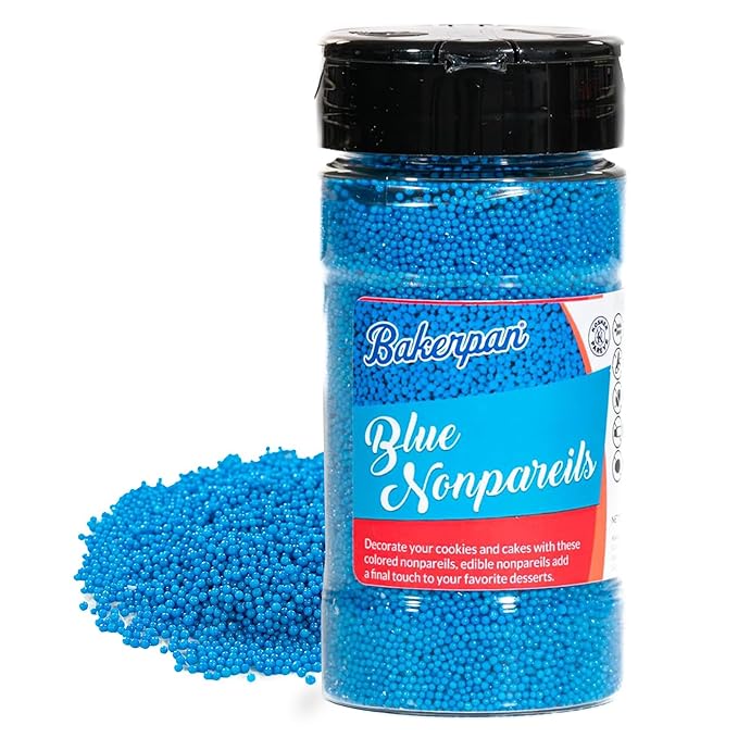 Bakerpan Blue Nonpareils Sprinkles - 7 Ounces Blue Sprinkles for Cake Decorating - Edible Nonpareils for Cupcakes, Ice Cream, Cake Decorations (Made in USA)