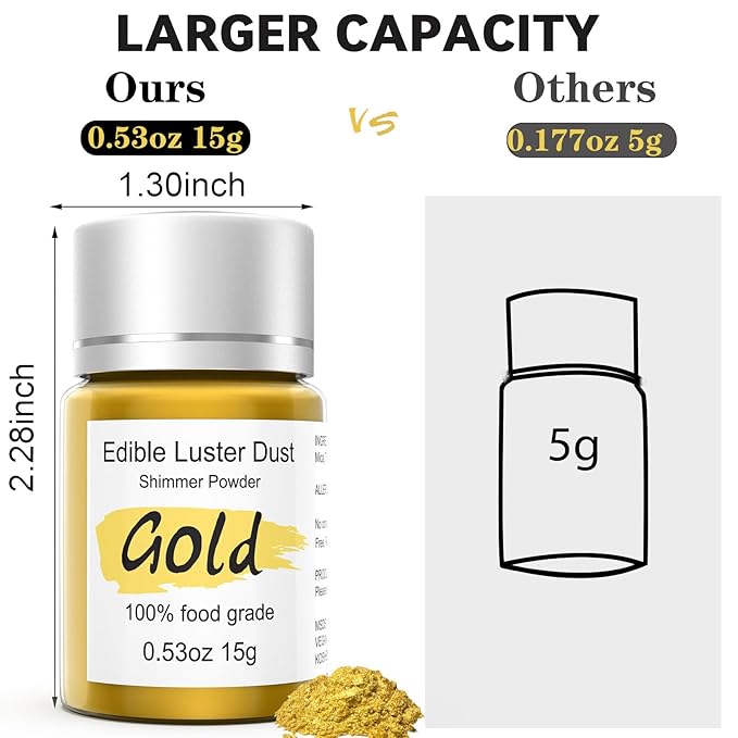 15g Edible Gold Luster Dust for Drinks Cake Decorating – Colaele Gold Shimmering Edible Glitter Dust for Chocolates, Metallic Food Coloring Powder for Edible Glitter for Cocktails, No Gluten,Vegan