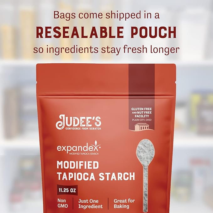 Judee's Gluten Free Expandex Modified Tapioca Starch Powder - Versatile Baking Thickener & Modified Starch for Baking - Gluten-Free Texture & Flavor Boost - 11.25 Oz