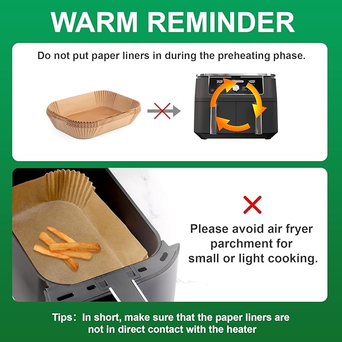 Air Fryer Liners Disposable, 200 pcs Rectangle Air Fryer Parchment Paper Sheets Air Fryer Accessories for Ninja SL401 DoubleStack XL 2-Basket Air Fryer, S006S02
