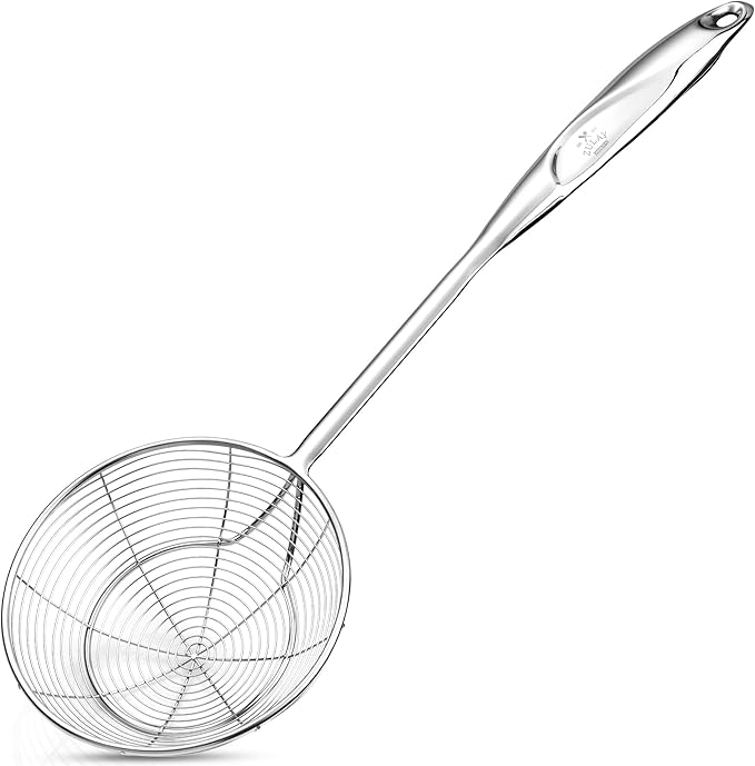 Zulay Kitchen Premium Stainless Steel Skimmer Strainer Ladle - 15” Large Straining Spoon for Frying, Boiling & Blanching - Durable, Rust-Resistant & Heat-Proof Kitchen Tool for Everyday Use