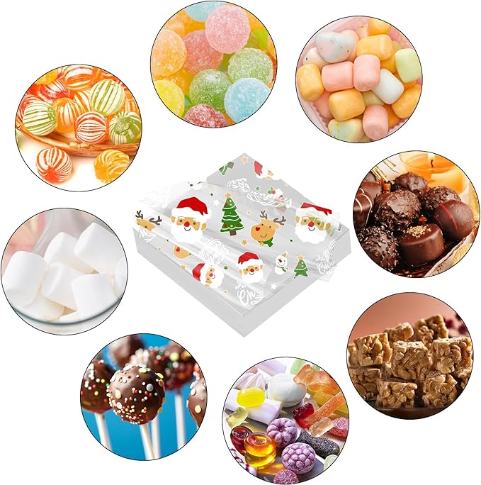 DIYASY 600 Pcs Christmas Candy Wrappers for Caramels, Clear Cellophane Wrapper Xmas Nonstick Chocolate Wrapping Wax Paper Sweets Holiday Baking Packaging 5" x 5"