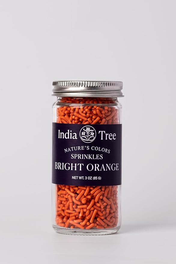 Bright Orange Sprinkles – Vegan, Non‑GMO, Dye‑Free, Allergen‑Free, 3 oz Jar – India Tree Nature’s Colors