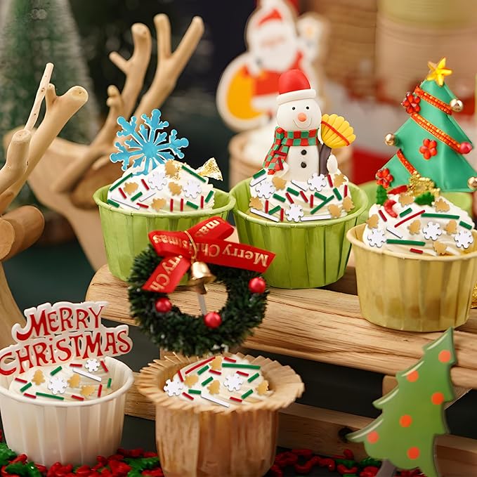 Edible Christmas Sprinkles Gold Christmas Tree Sprinkle White Winter Snowflake Sprinkle Red Green White Jimmies Holiday Cake Sprinkles for Cake Baking Ice Cream Cookies Cupcake Topper 8.4 Oz
