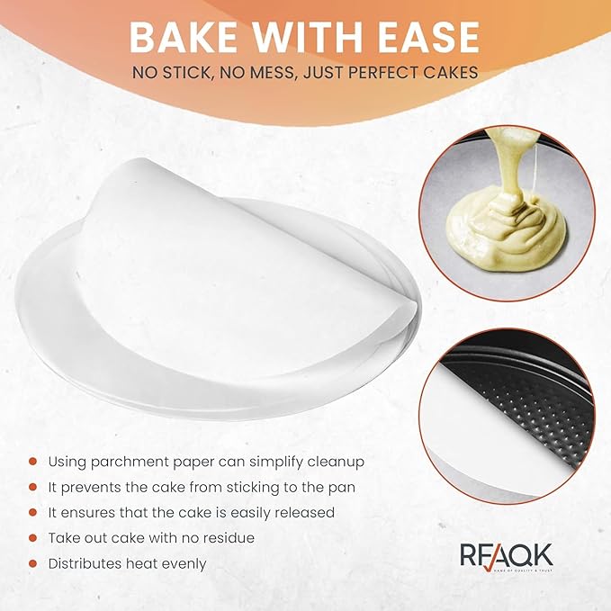 RFAQK Ultimate 8-inch Springform Cake Pan Set with Removable Bottom- Leakproof Non-stick Round Baking Pan with 50Pcs Parchment Papers Perfect for Cheesecakes, Sponge Cakes & More- Bonus E-Book!