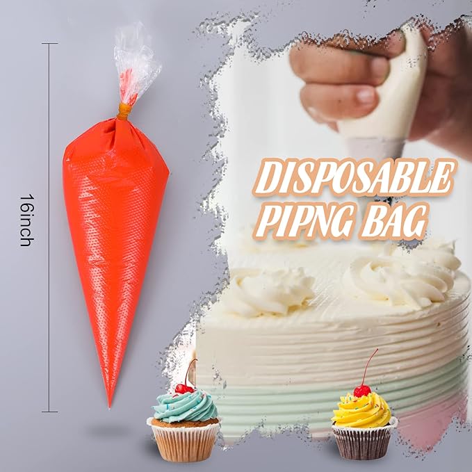 XSEINO Disposable Piping Bags, 16 Inch - 100PCS Heavy Duty Anti Burst Pastry Bags With Bump Non-slip Design For Icing and Frosting and Cookies Decoration Bags(Thickened)