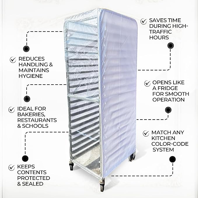 Bakery Food Pan Sheet Rack Cover – Heavy Duty PVC Vinyl Zippered Bun Pan Rack Cover – Long-lasting Use Durable Cover with 2 Zippers – Made in USA (White, 23"W x 28"L x 63"H)